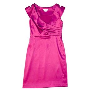 Kensie V neck pleats midi purple pink satin dress size 4